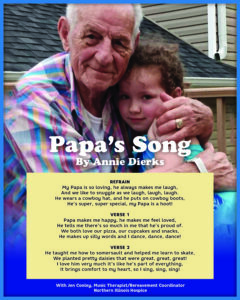 Papa's Song by Annie Dierks lyrics - A loving song about a family member that went through Hospice, part of the music therapy program at Northern Illinois Hospice.